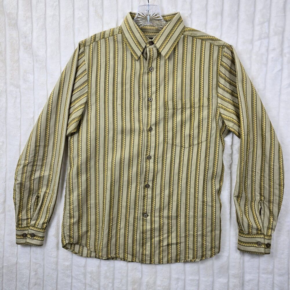 Prana Shirt Men's Yellow/ Mustard Retro Stripe Long Sleeve Button Up Size S